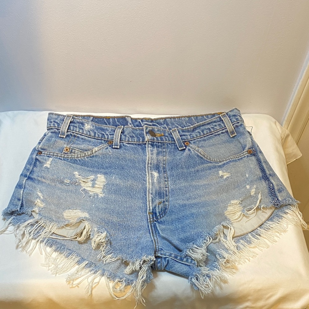 Vintage orange tab Levi’s 505 homemade jean shorts